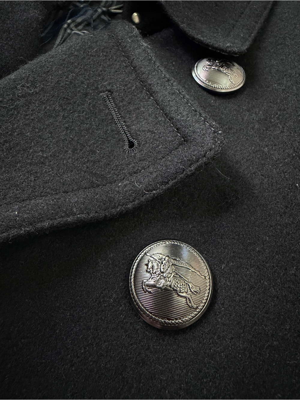 BURBERRY BLACK LABEL Men's Wool Military Peacoat Double Breasted -Black- Size M - Picture 5 of 9